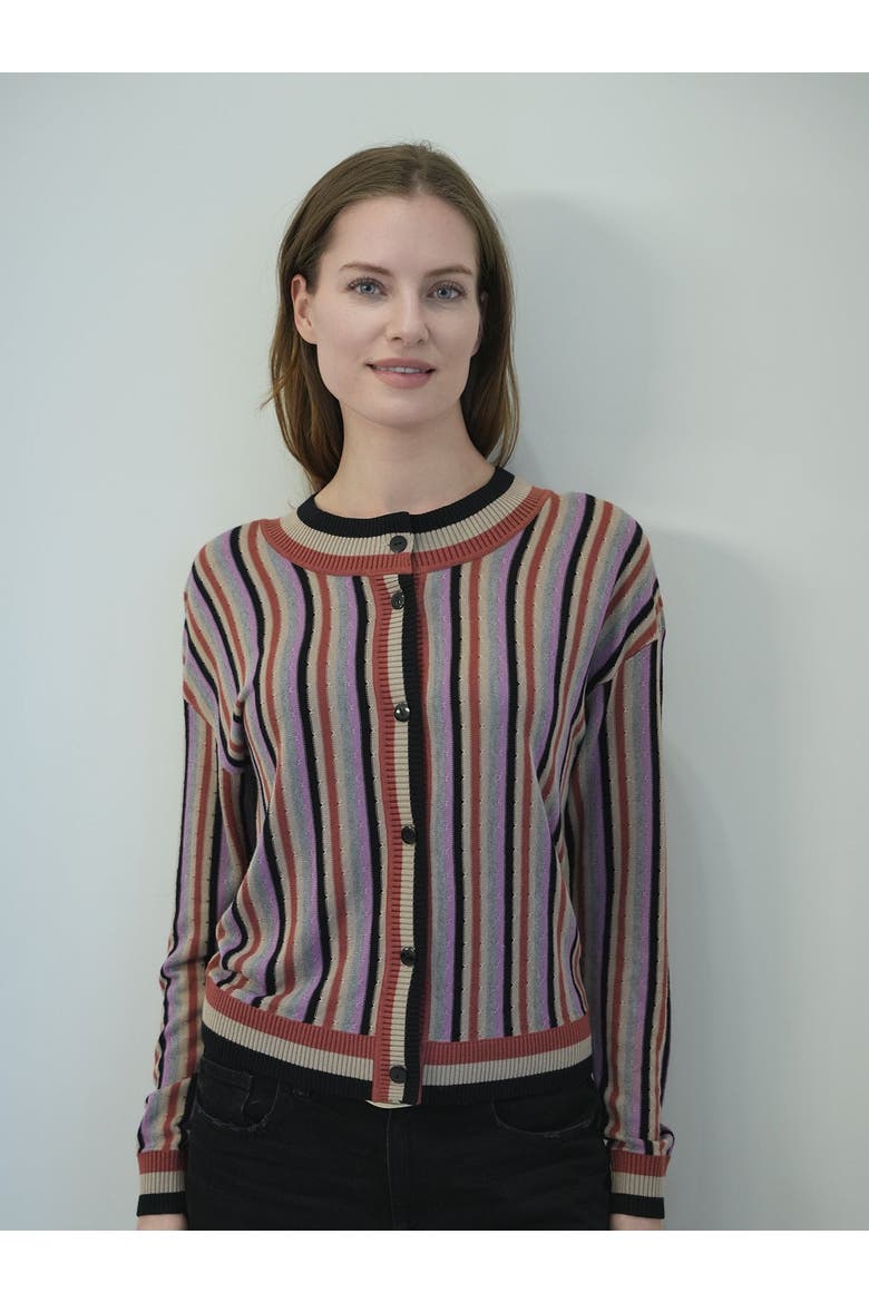 Textured Knit Striped Button Front Cropped Cardigan, Alternate, color, Multi
