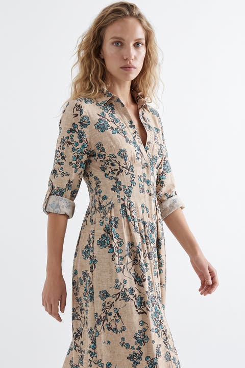 Long Sleeve Pleated Midi Dress