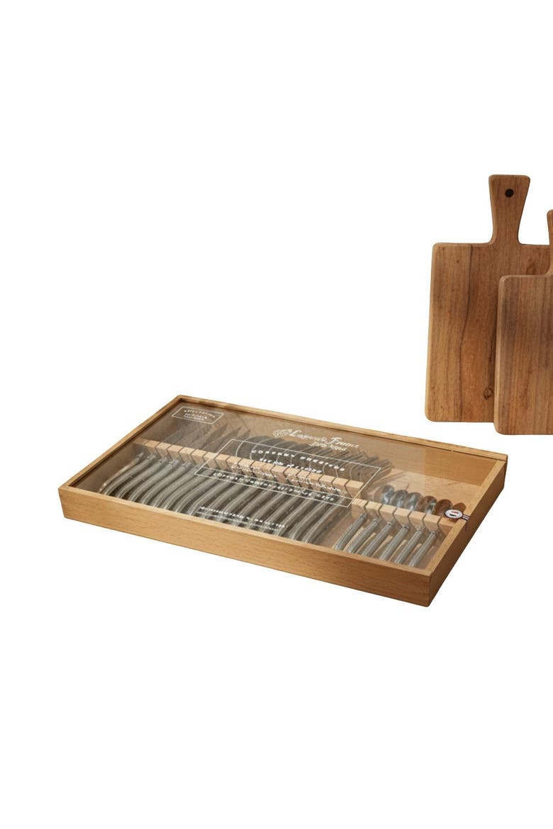Platine 24 Piece Flatware Set in Wood Box with Acrylic Lid, Main, color, Platine Stainless Steel
