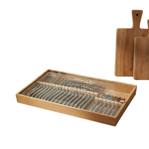 Platine 24 Piece Flatware Set in Wood Box with Acrylic Lid