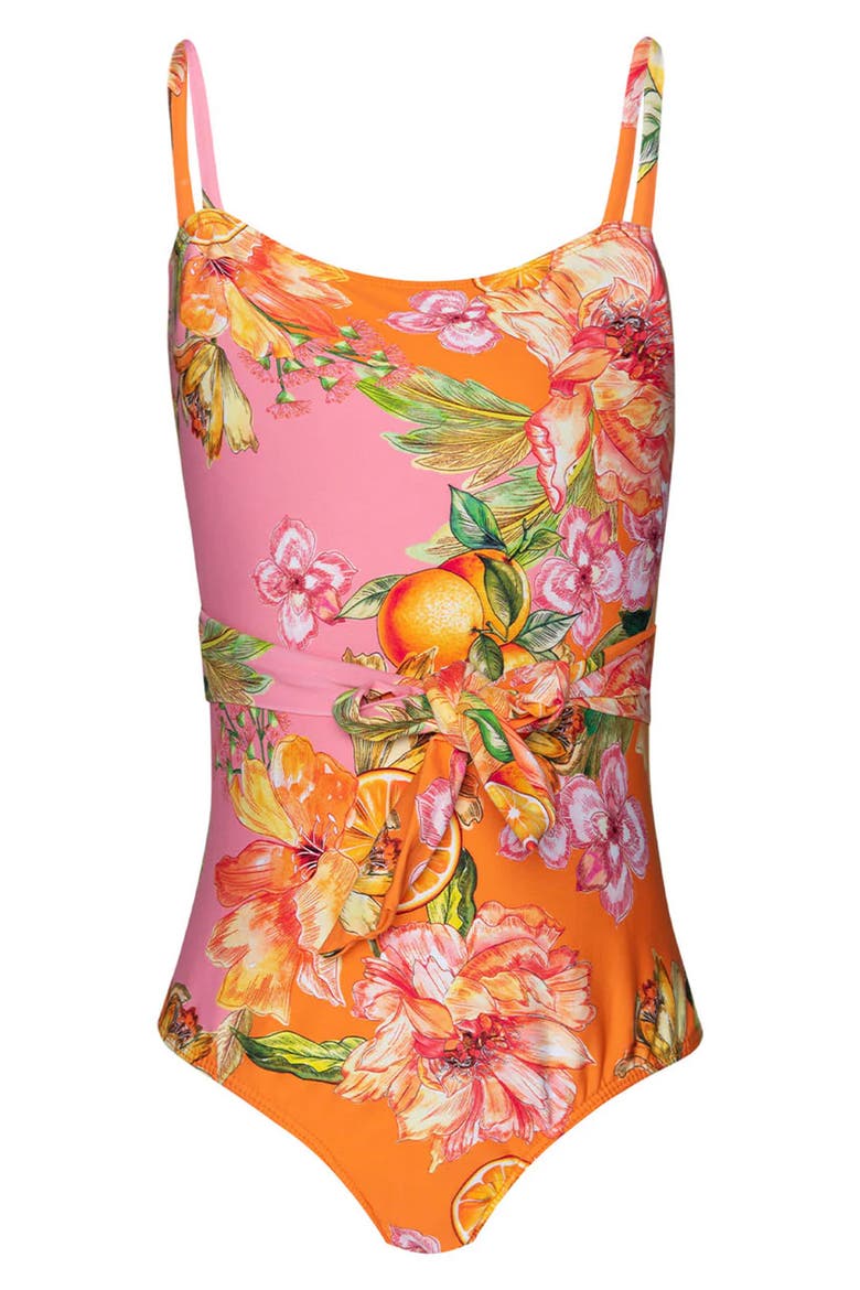 Kids' Bryxton Tie Waist One-Piece Swimsuit, Main, color, CLEMENTINE