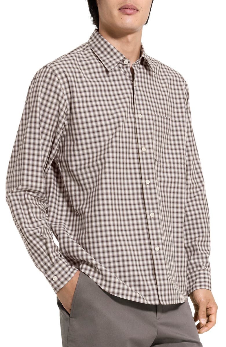 Theory Weekend Park Check Flannel Button-Up Shirt, Alternate, color, Morel Multi