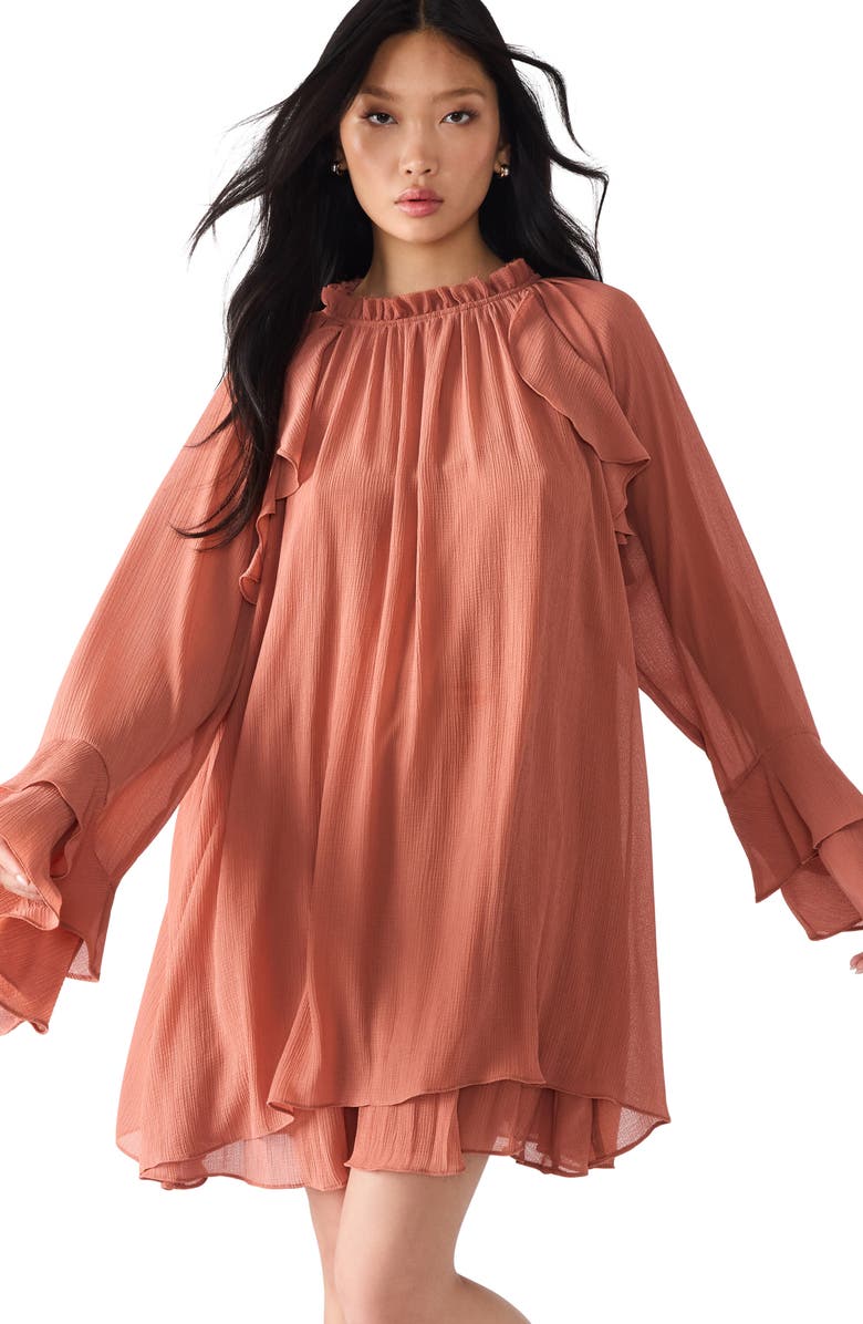 Steve Madden Sofina Long Sleeve Shift Dress, Alternate, color, Copper