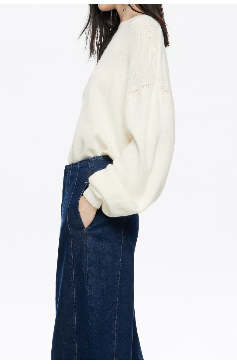 Bimba y Lola Open-Knit Wool Sweater, Alternate, color, Ivory