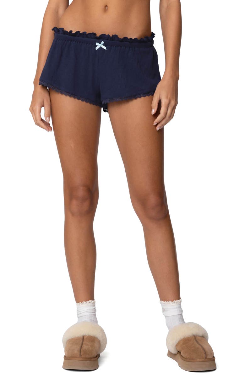 EDIKTED Dream Waffle Knit Shorts, Main, color, Navy