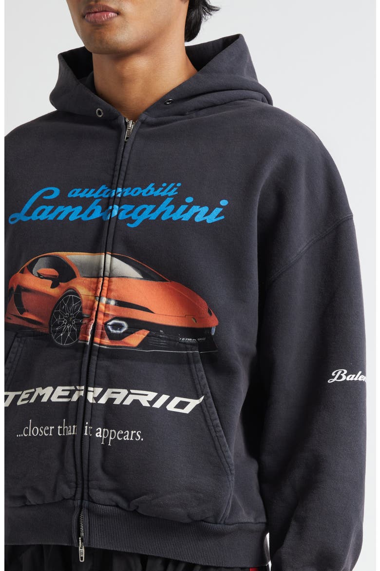 x Automobili Lamborghini Small Fit Full Zip Fleece Graphic Hoodie, Alternate, color, 1041 FADED WASHED BLACK