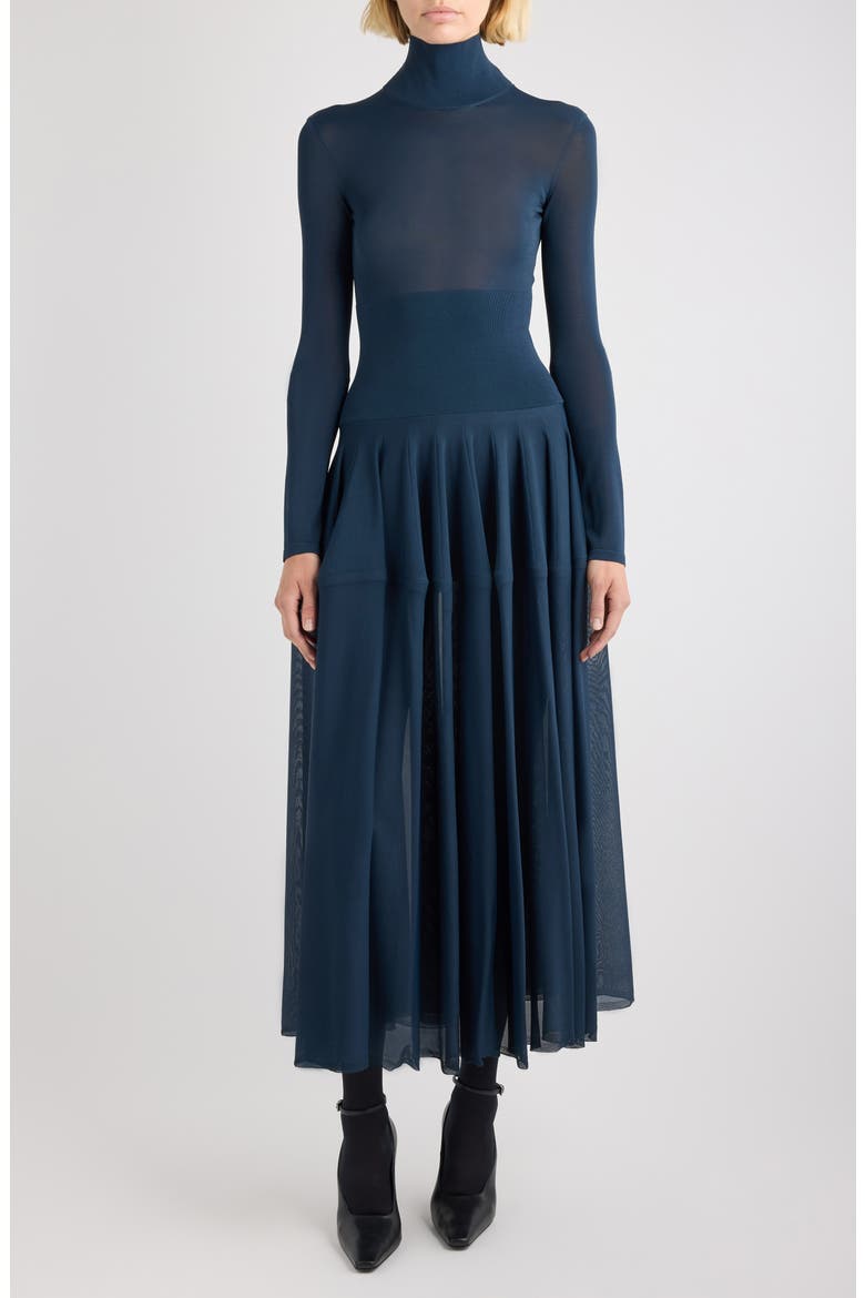 Long Sleeve Peplum Midi Dress, Main, color, MARINE