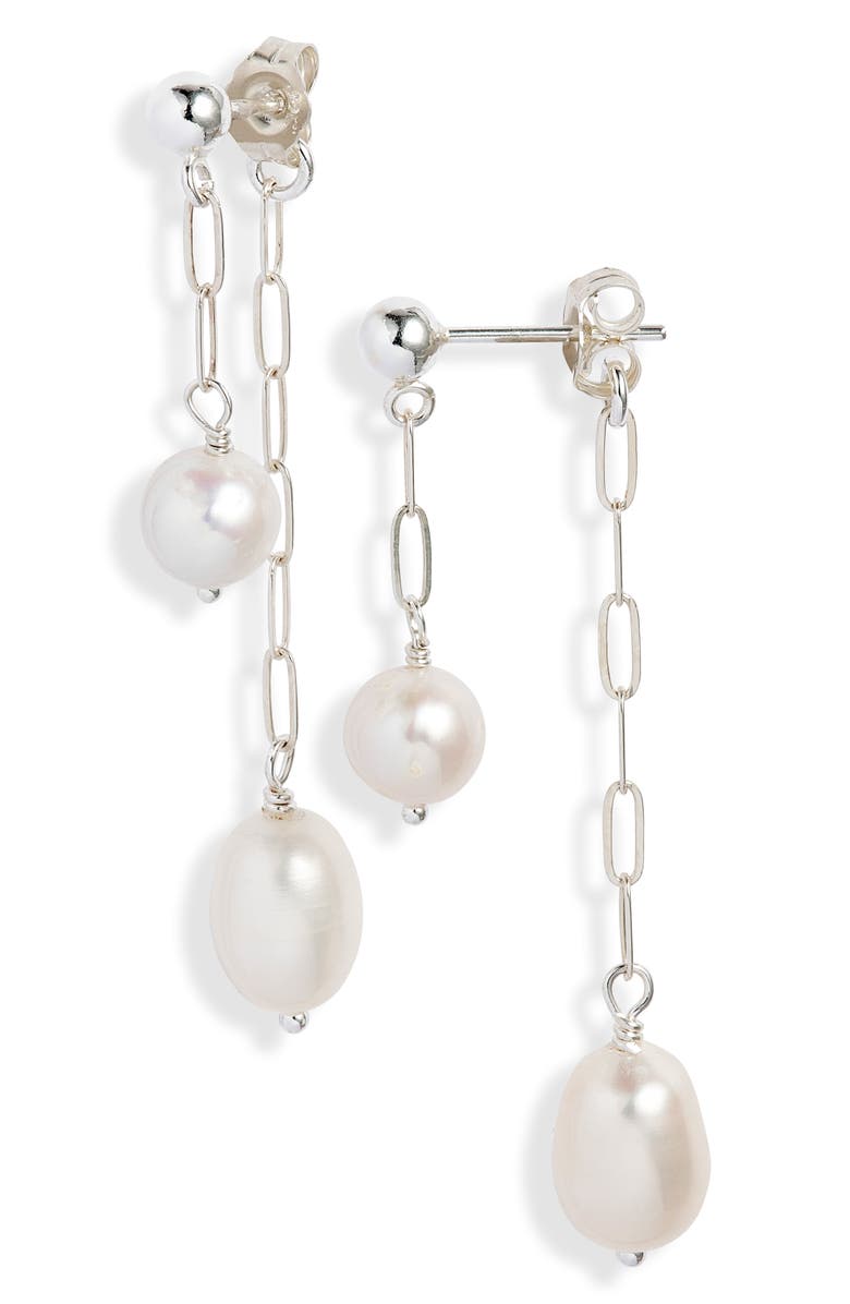 Set & Stones Maryn Freshwater Pearl Front/Back Earrings, Main, color, Silver