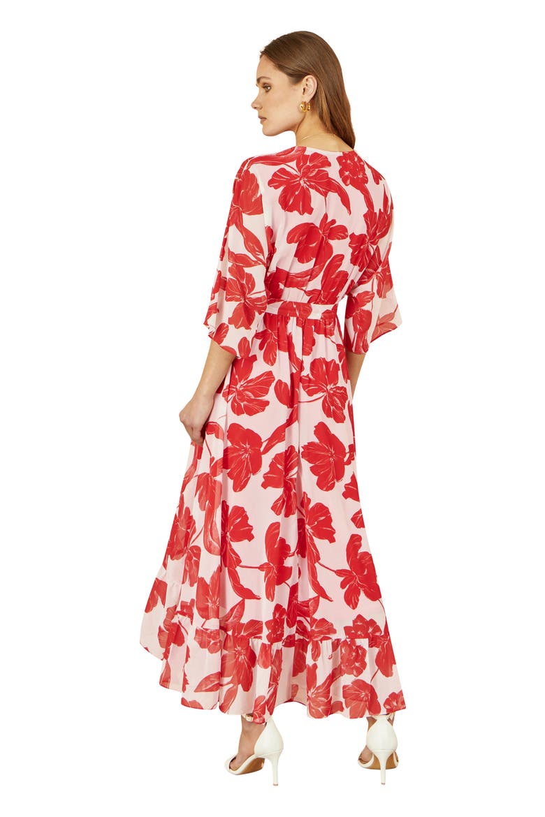 Midi Dip Hem Wrap Dress, Alternate, color, Red
