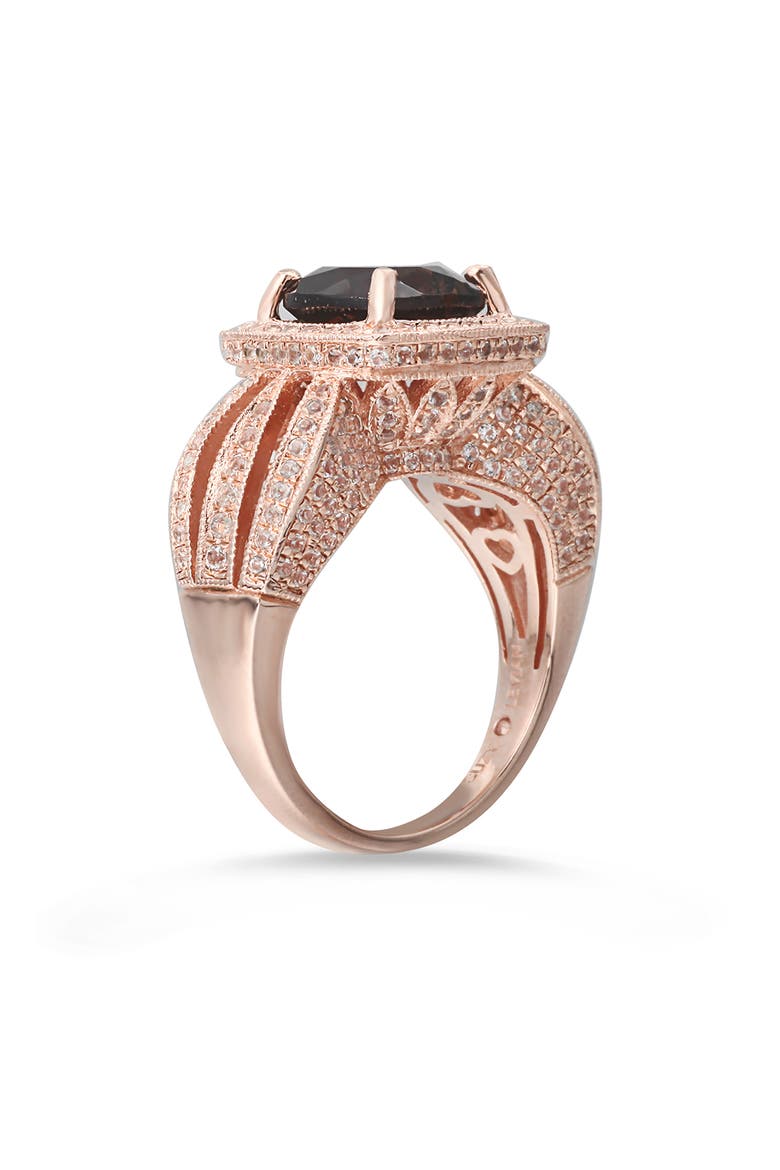 Cushion Cut Quartz & White Topaz Halo Ring, Alternate, color, BROWN