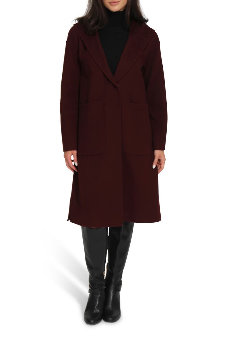 Walk This Way Oversized Hooded Wool Blend Coat, Main, color, BURGUNDY