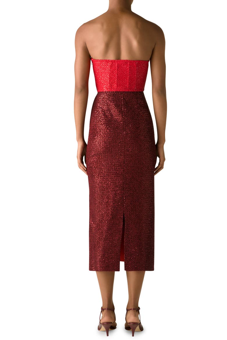 Strapless Colorblock Sequin Midi Dress, Alternate, color, RED/ BURGUNDY