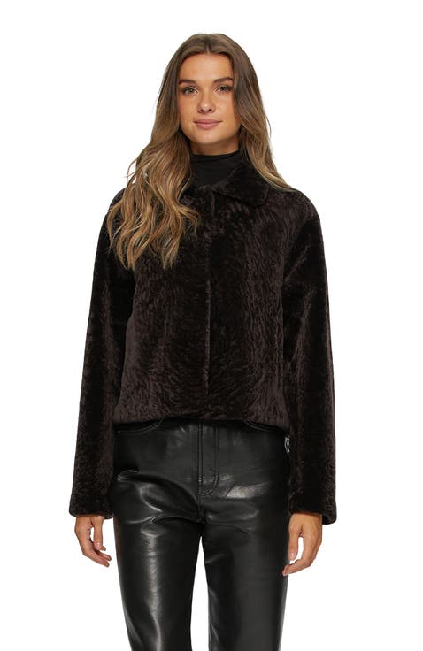 Textured Genuine Shearling Short Jacket