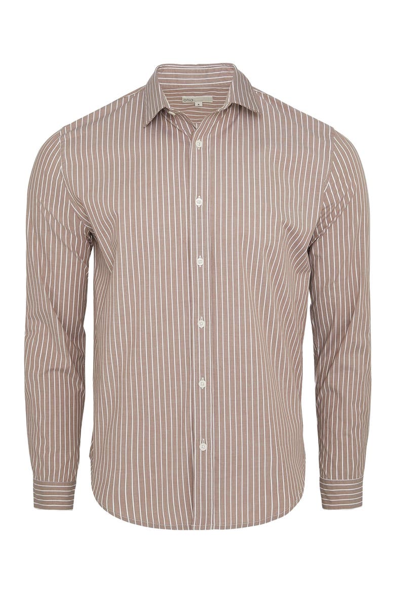 Poplin Button Down Long Sleeve Shirt, Alternate, color, Latte/White