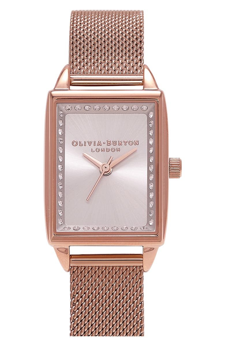 Olivia Burton Classics Rectangular Mesh Strap Watch, 20mm, Main, color, 