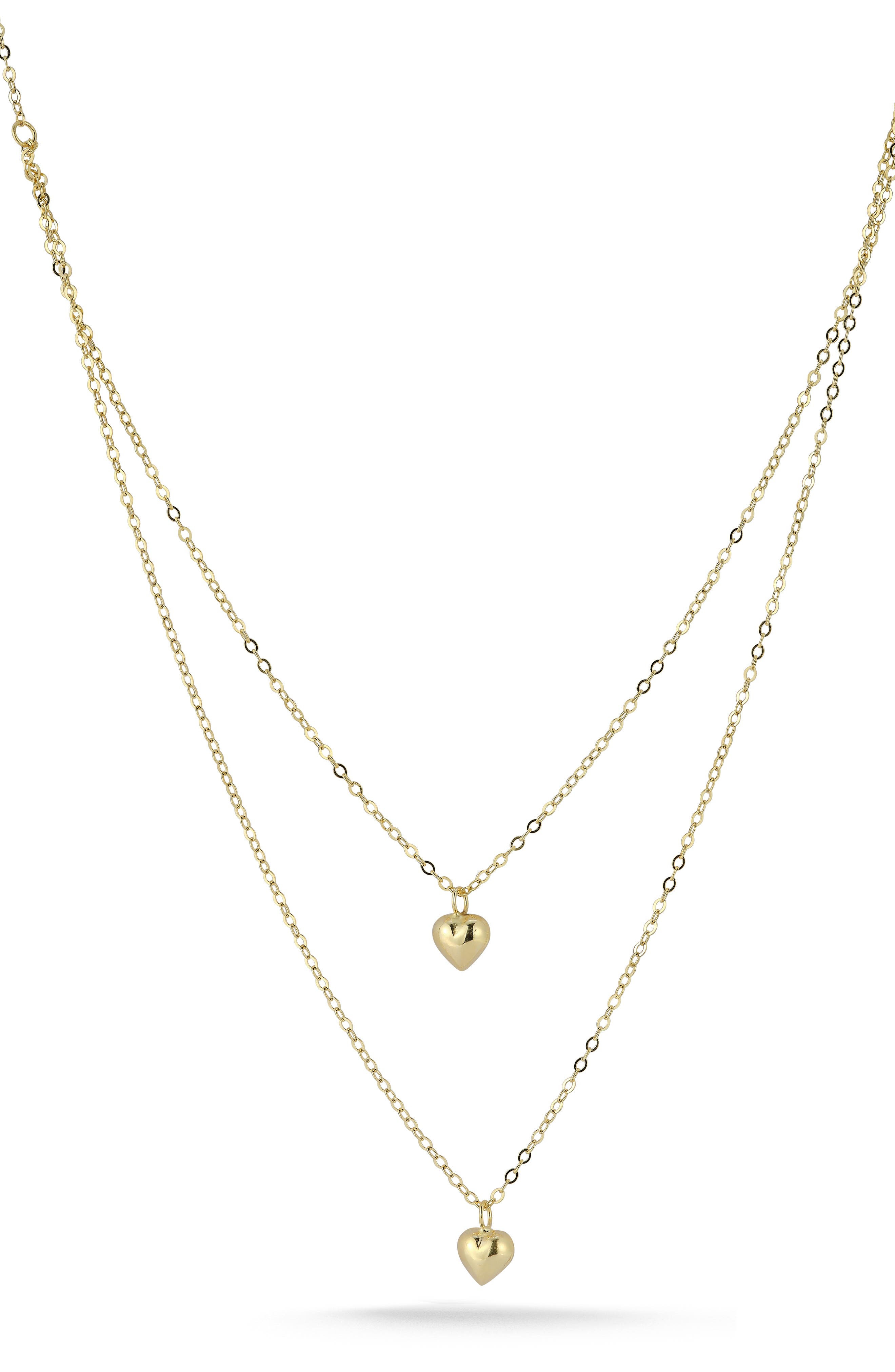 Ember Fine Jewelry 14K Yellow Gold Heart Pendant Double Layer Necklace