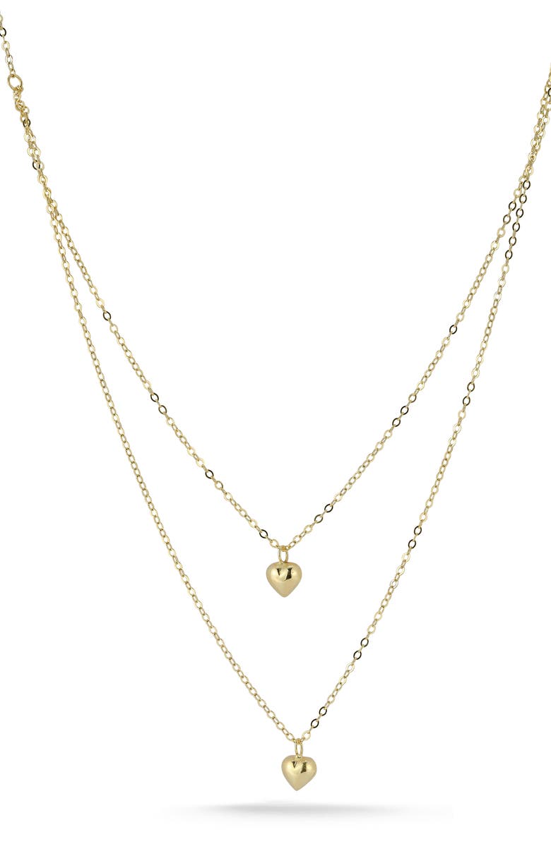 Ember Fine Jewelry 14K Yellow Gold Heart Pendant Double Layer Necklace, Main, color, Gold