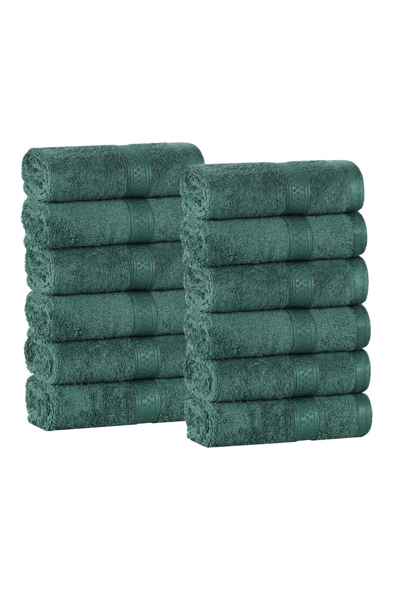 12-Pack Face Towel Set, Main, color, HUNTER GREEN