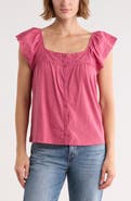 Lucky Brand Cap Sleeve Button-Up Top