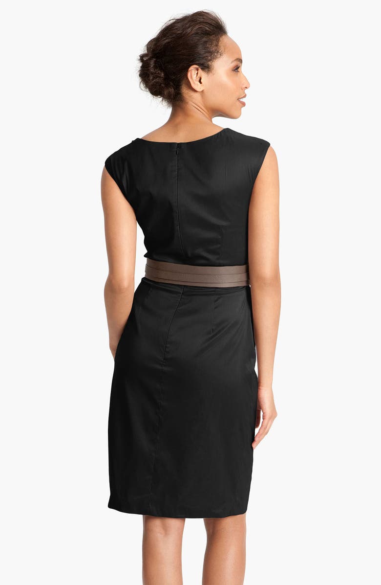 Suzi Chin for Maggy Boutique Asymmetrical Neck Belted Sheath Dress, Alternate, color, 