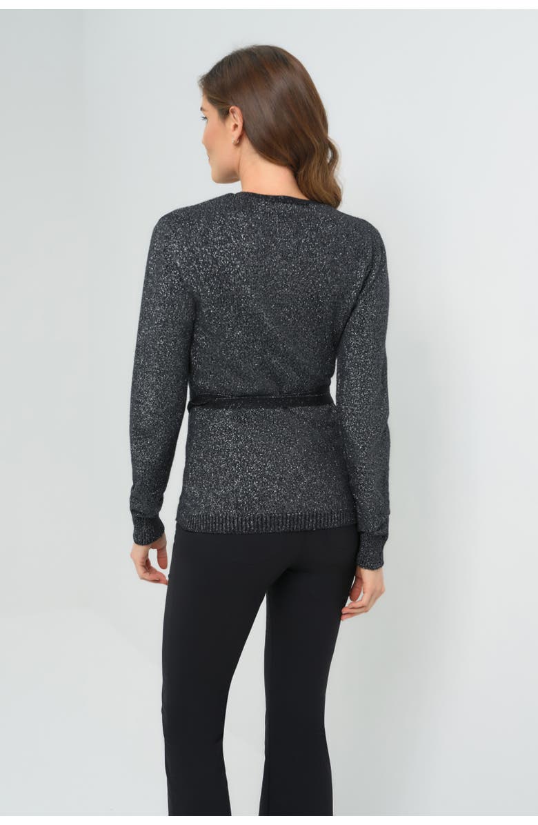 Anatomie Christa Wrap Sweater with Tie Waist, Alternate, color, Black/Silver Sparkle