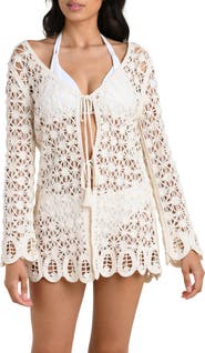 La Blanca Serenity Tie Front Cotton Blend Cover-Up Tunic