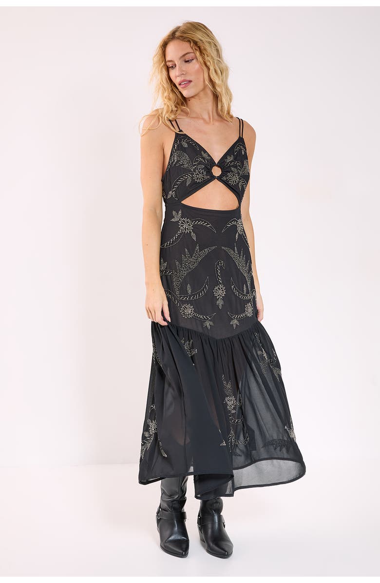 NASTY GAL Ring Cut Out Volume Maxi Dress, Main, color, Black