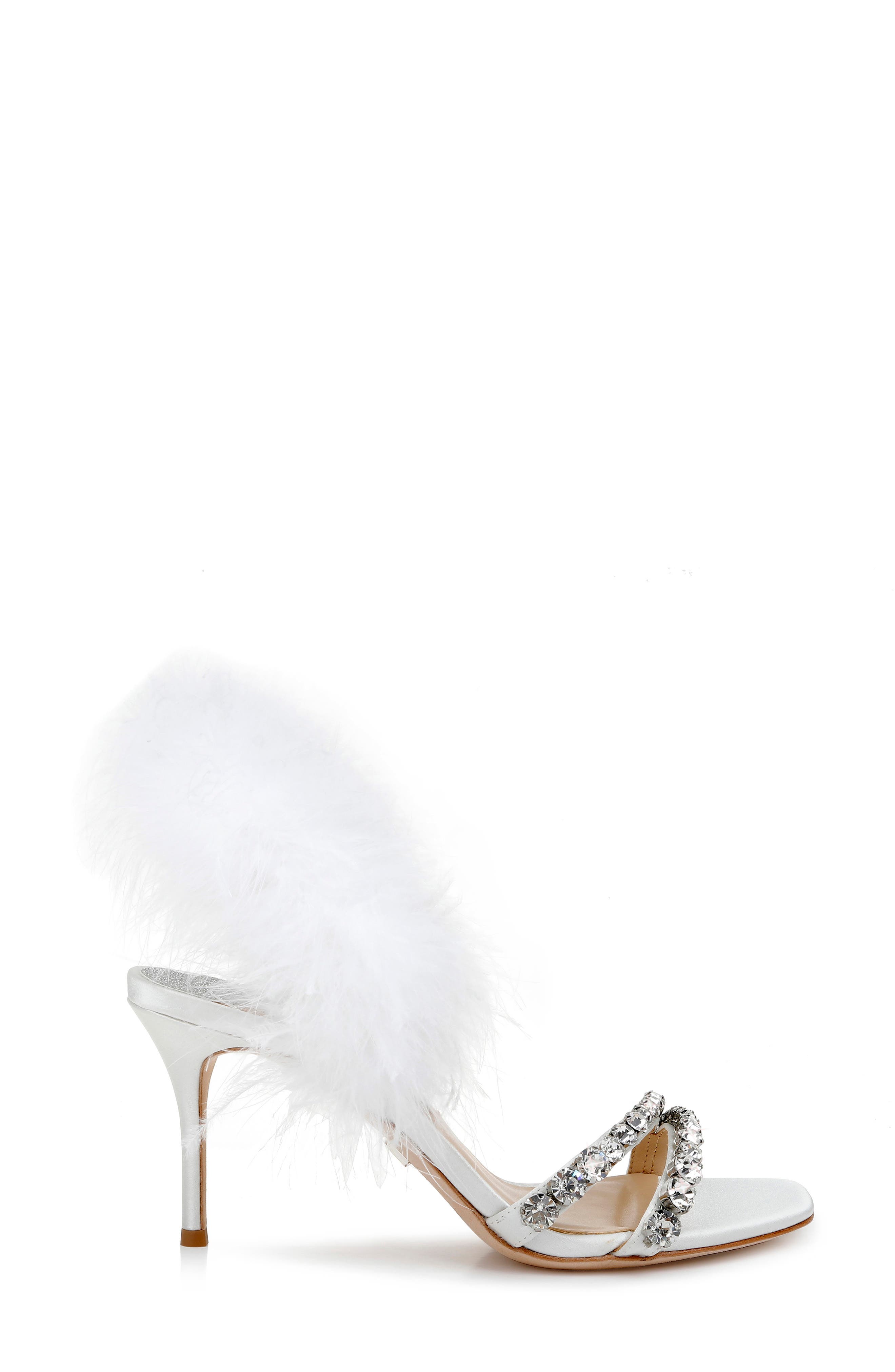 Harley Feather Embellished Sandal, Alternate, color, SOFT WHITE SATIN