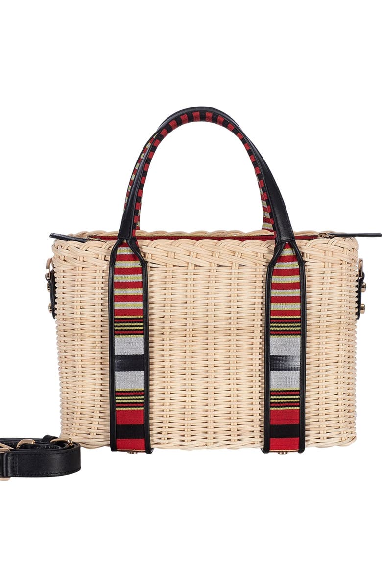 K
ai
Vrosi Woven Straw Handbag with Leather Trimmed Handles, Main, color, Black