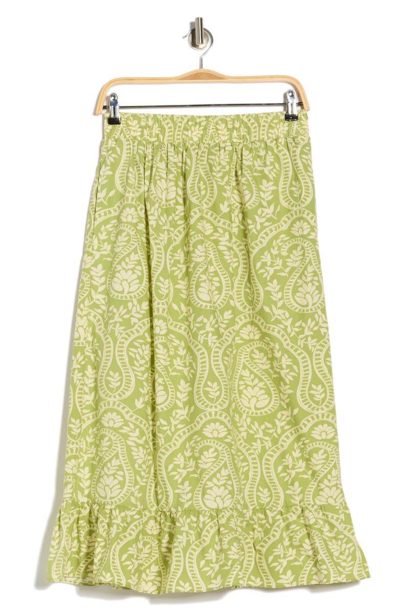 T Tahari Ruffle Hem Cotton Poplin Skirt, Main, color, Magnified Paisley Print