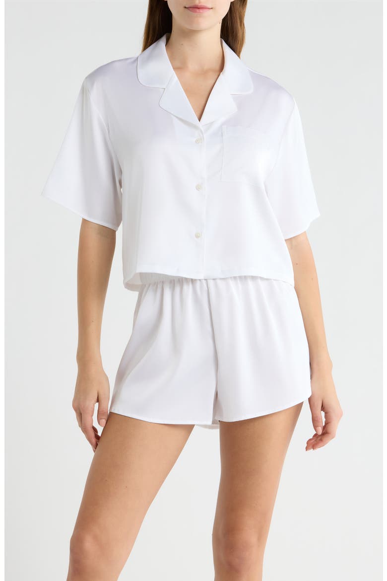 Boxy Stretch Satin Short Pajamas, Main, color, WHITE
