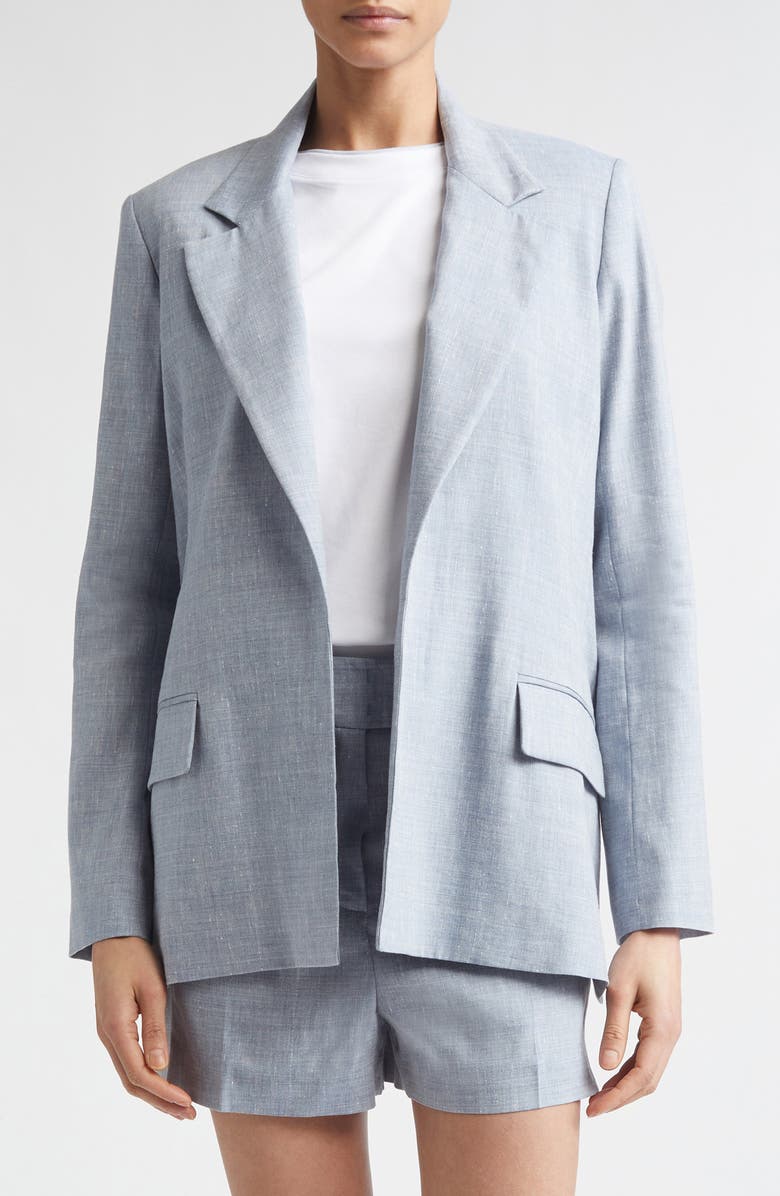 Eleventy Open Front Linen & Wool Jacket, Main, color, 130 Sky Blue