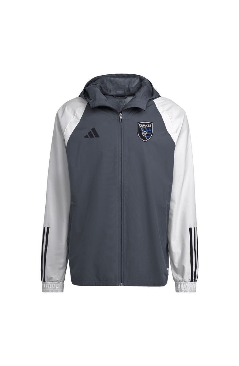 adidas Men's adidas Gray San Jose Earthquakes 2024 All-Weather Raglan Full-Zip Jacket, Main, color,