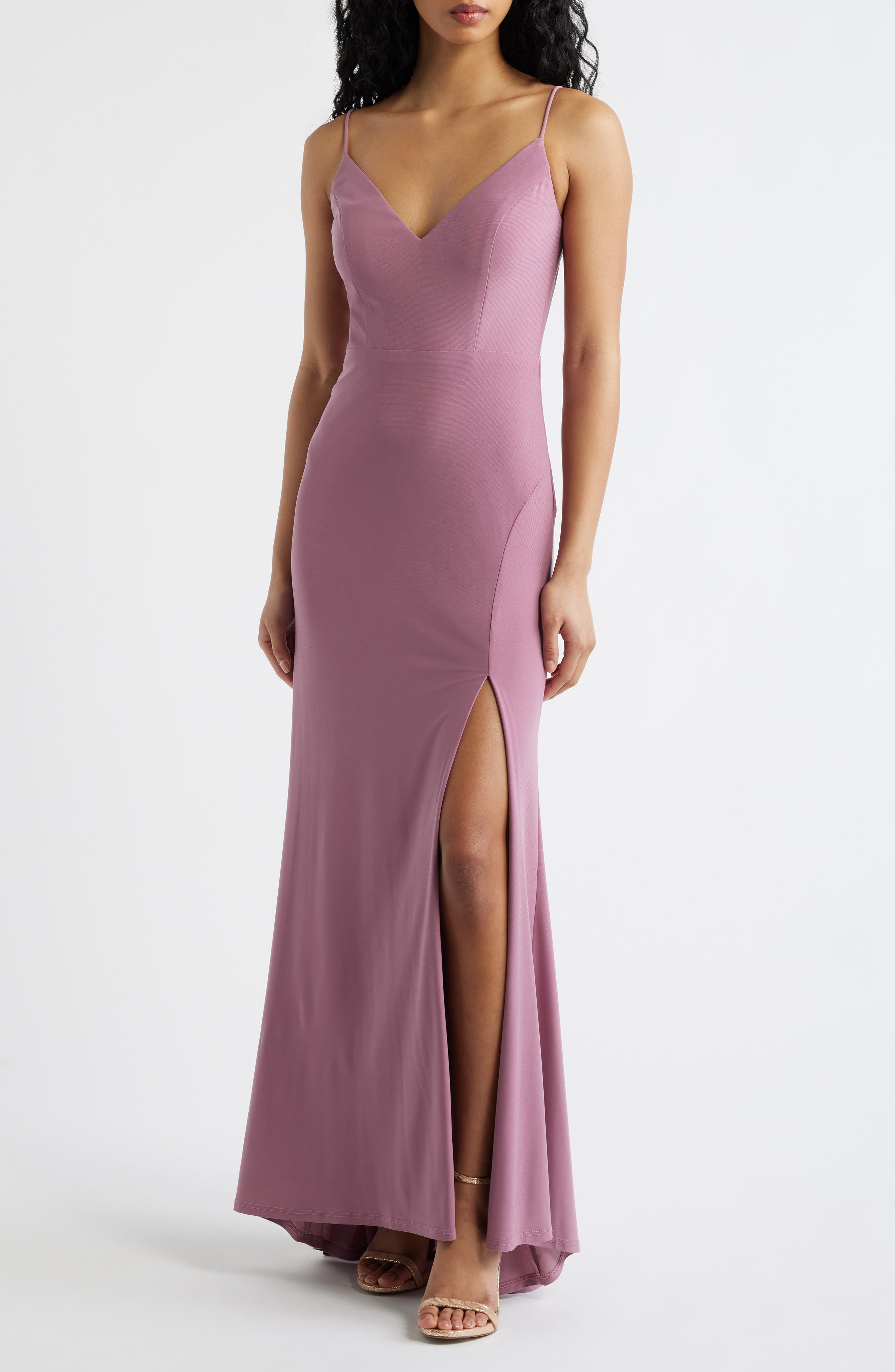 Plunge V-Neck Jersey Gown - image 3
