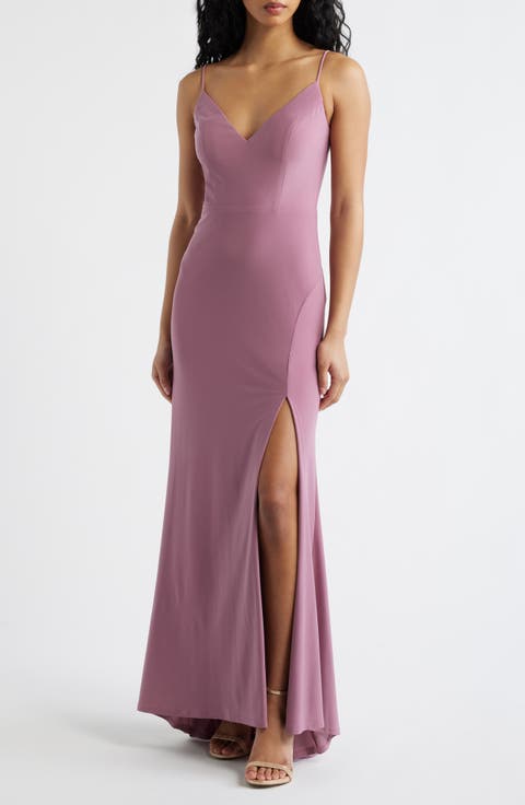 Plunge V-Neck Jersey Gown