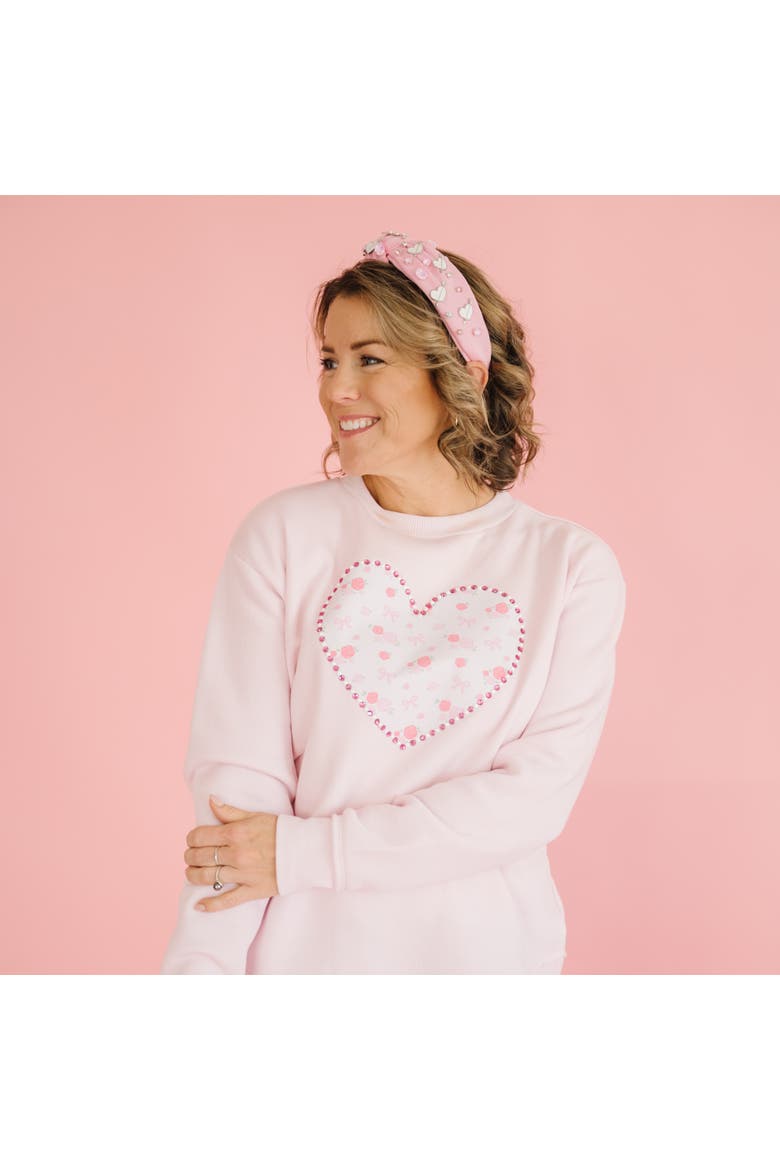 Dainty Rose Pearl Heart Patch Women's Sweatshirt, Alternate, color, Ballet Pink
