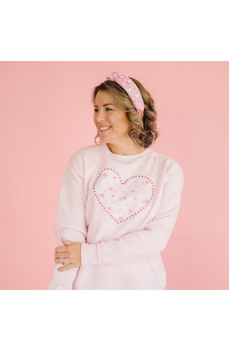 Sweet Wink Dainty Rose Pearl Heart Patch Women's Sweatshirt, Alternate, color, Ballet Pink