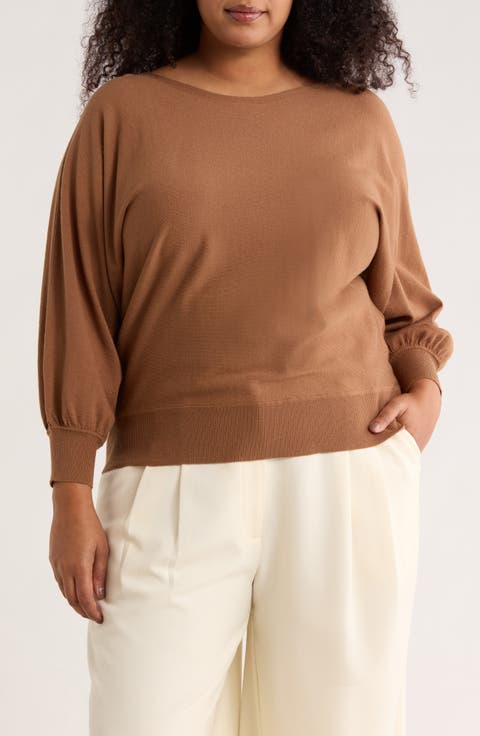 Dolman Elbow Sleeve Sweater (Plus)