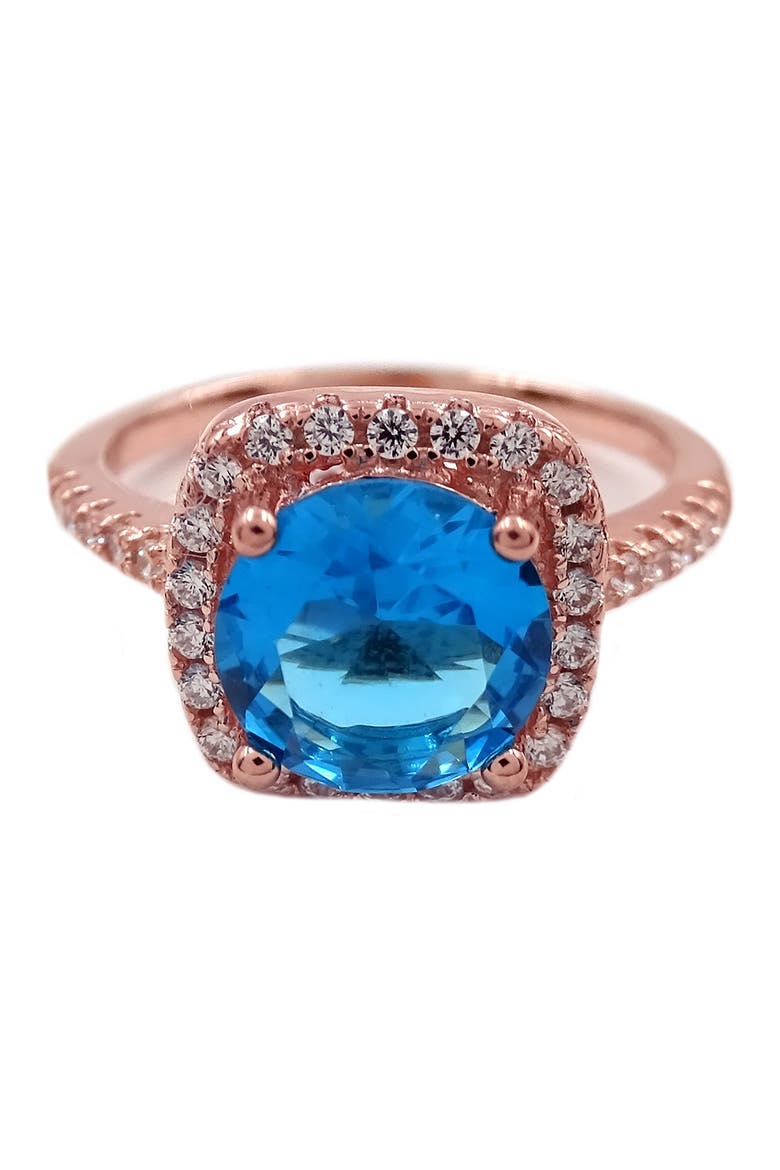 18K Rose Gold Vermeil Cushion-Cut Blue Topaz Halo Ring, Alternate, color, ROSE