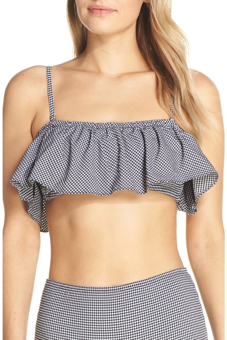 Ruffle Bandeau Bikini Top, Alternate, color, BLACK IVORY