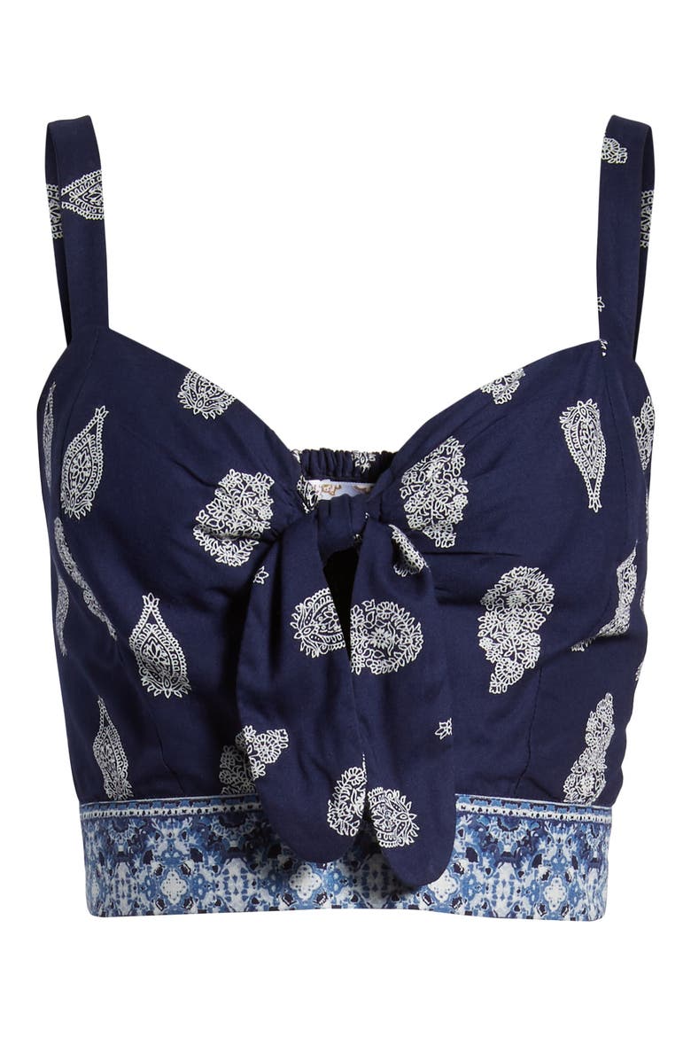 Bandana Print Crop Top, Alternate, color, NAVY/ WHITE