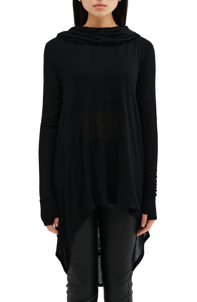 Two Lines by Marcella Berkeley Hooded Tunic Top, Main, color, Black