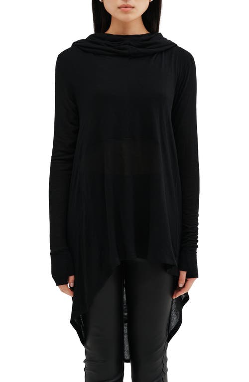 Two Lines By Marcella Berkeley Hooded Tunic Top In Black