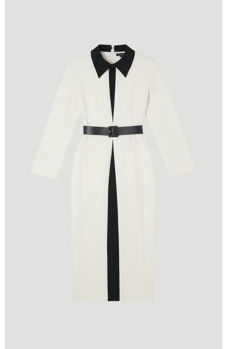 Karen Millen Contrast Collar Tailored Midi Dress, Alternate, color, Ivory