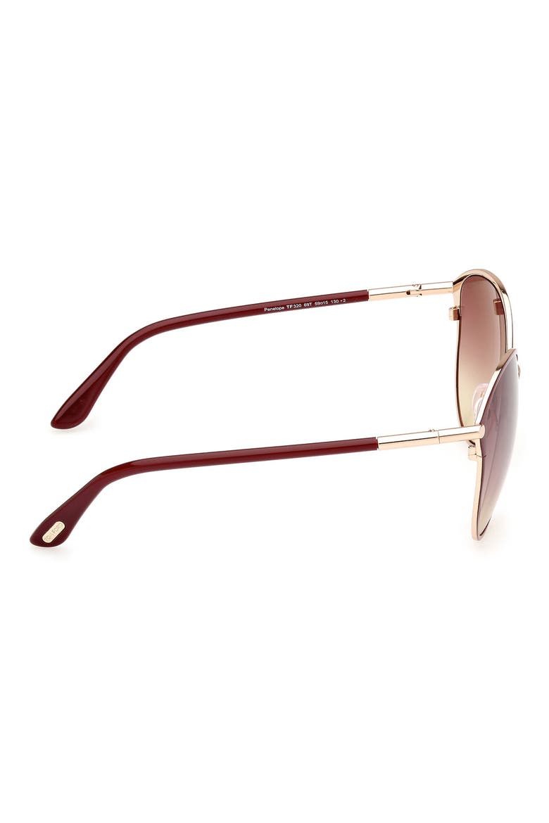 Penelope 59mm Gradient Cat Eye Sunglasses, Alternate, color, ROSE GOLD BURGUNDY