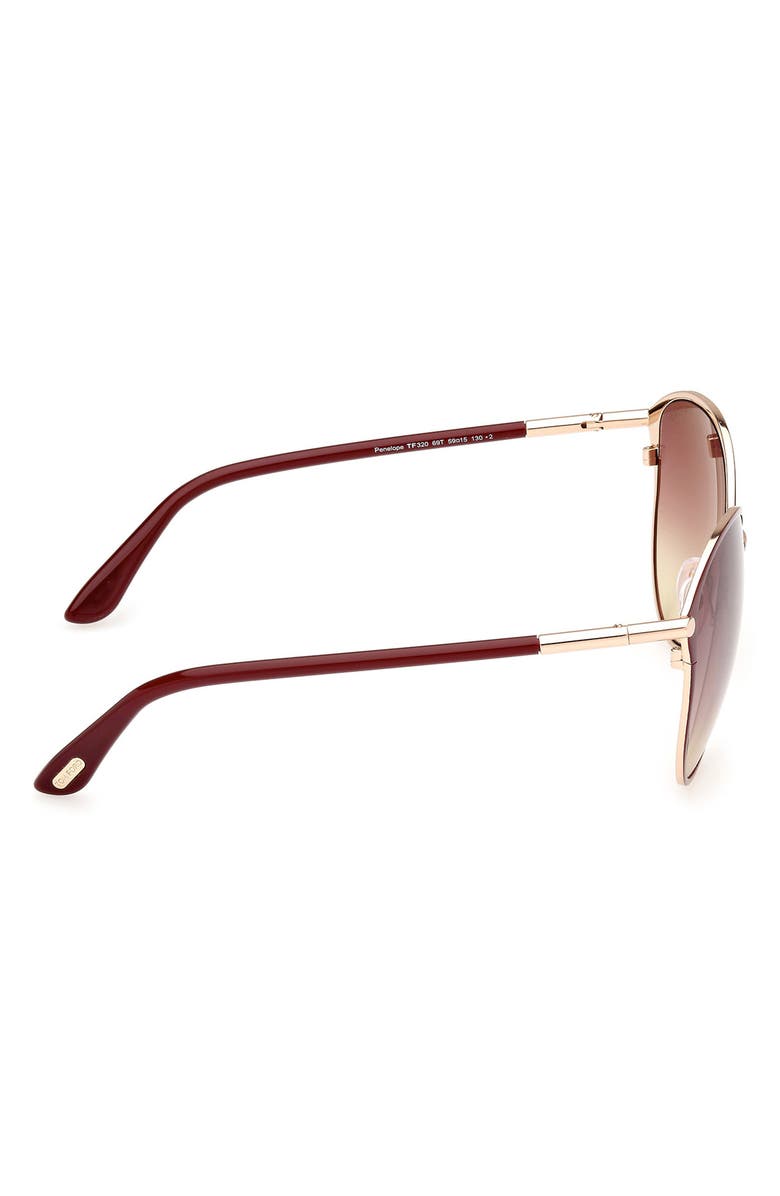 TOM FORD Penelope 59mm Gradient Cat Eye Sunglasses, Alternate, color, Rose Gold Burgundy