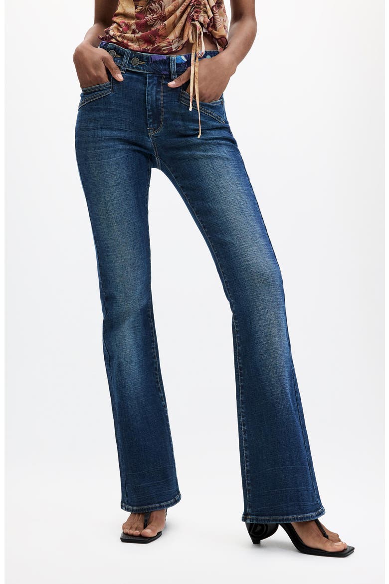 Embroidered Waistband Flare Leg Jeans, Main, color, MEDIUM BLUE