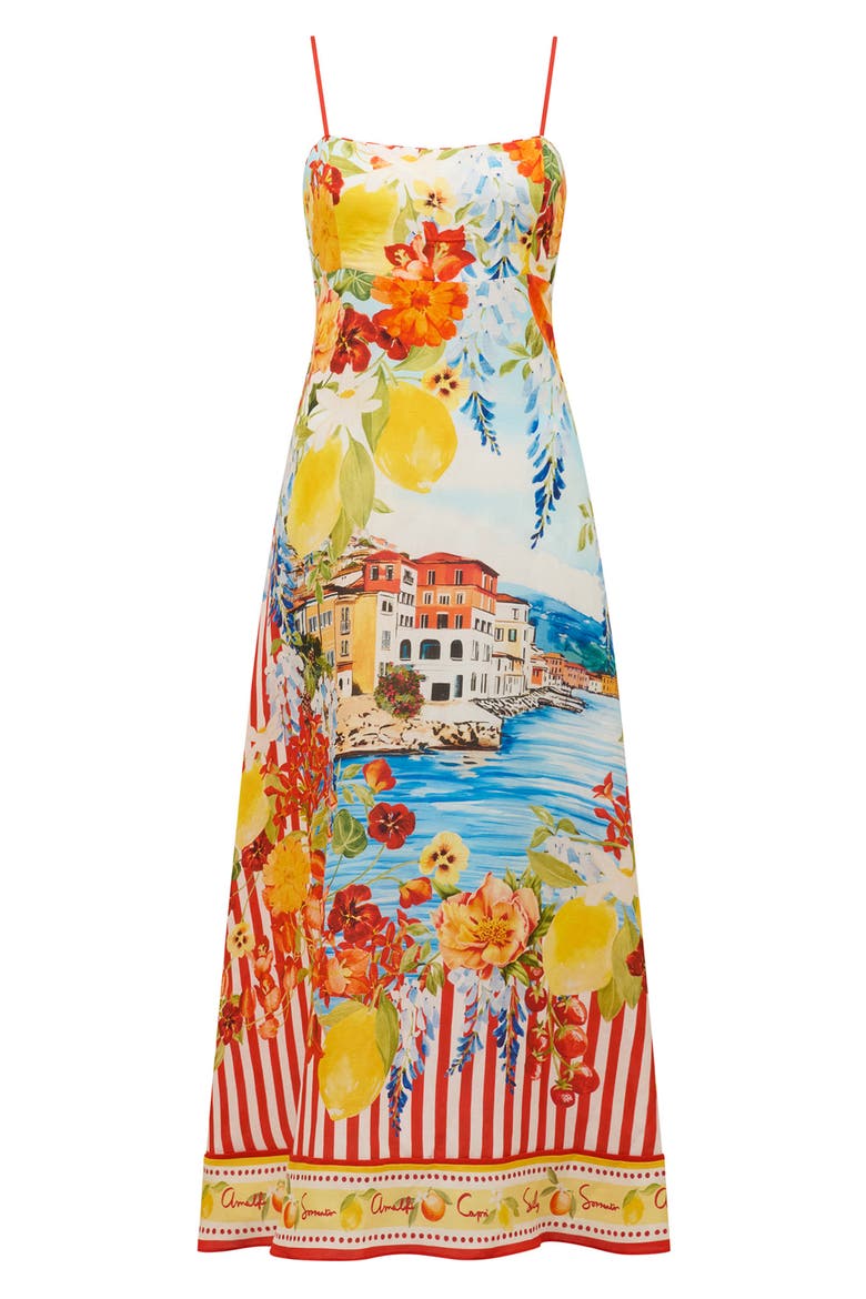 Sicilia Printed Midi Dress, Alternate, color, TROPEA POSTCARD