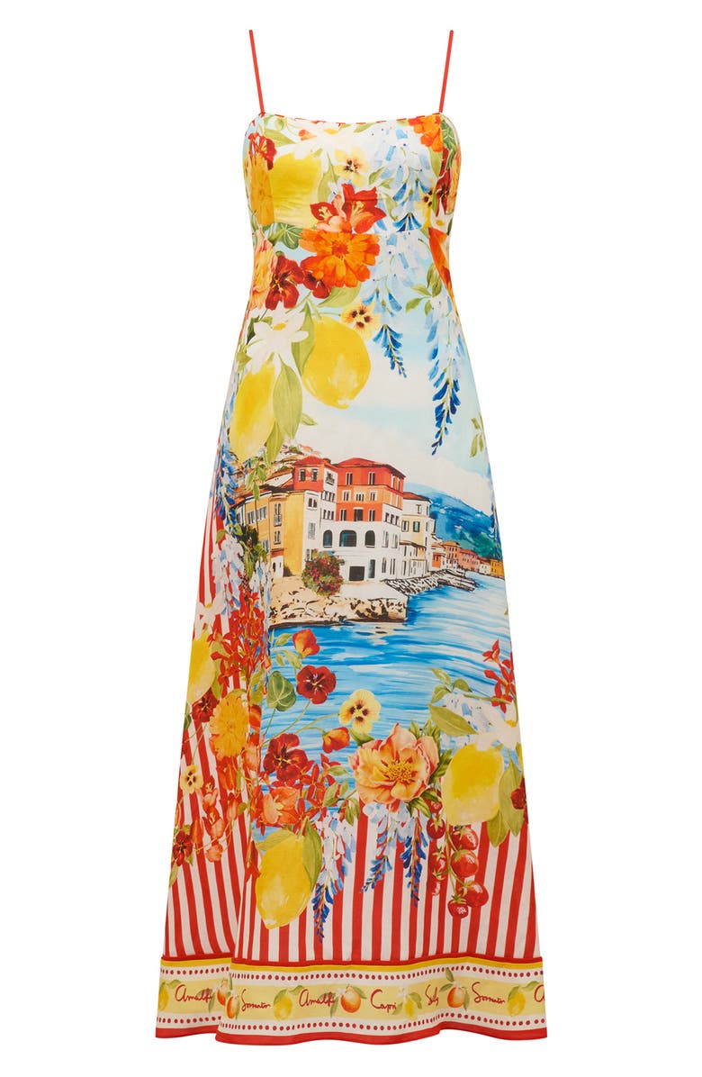 Ever New Sicilia Printed Midi Dress, Alternate, color, Tropea Postcard