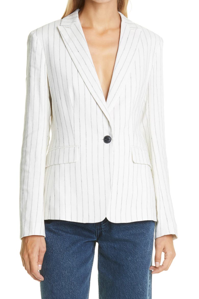 Lexington Stripe Linen Blend Blazer, Main, color, BLKWHPINST